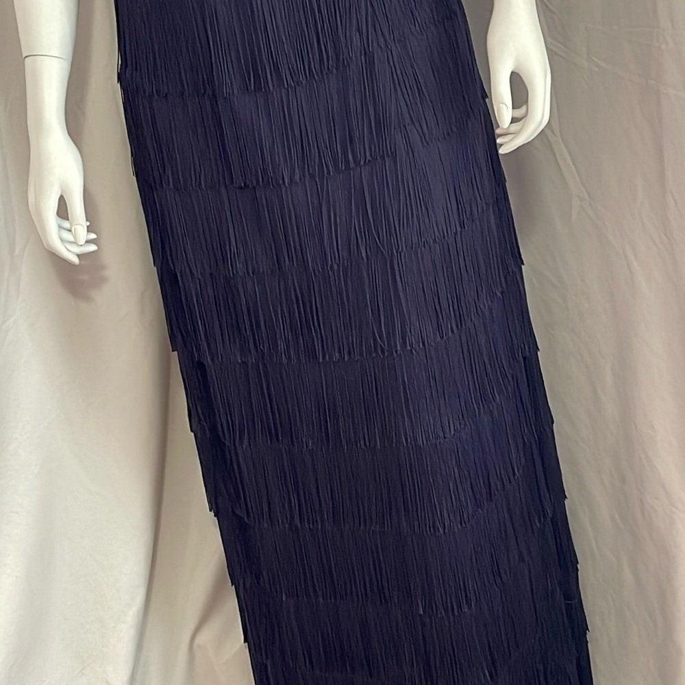 From Bloomingdale’s  navy long evening gown with all fringes and fully lined - Picture 5 of 17